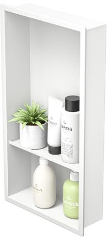 Bernkot Nicho de pared de acero inoxidable 304 blanco ducha nicho 60 x 30 cm estantes dobles empotrados nicho ducha para almacenamiento de baño no requiere azulejos nicho sobre montaje