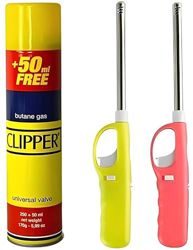 BML 2 x BBQ Lighter with Clipper Gas Canister 300ml Capacity Refillable for BBQ Kitchen Gas Stove Grills & Candles Fire Lighter Camping & Outdoor Cooking