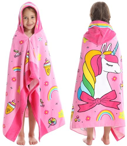 Bavilk Kids Bath Towels, Kids Towel Girls Boys Hooded Beach,Bathroom,Pool Swim Towels 30 × 50 INCH Large Size Ultra Absorbent Cute Cartoon Animal Full Vitality 100% Cotton Wearable Wrap for Child