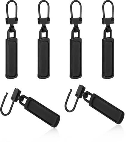 HOTUT Tirante per Cerniera Lampo in Metallo, 6PZ Cursori per Cerniere Lampo Universale, Cerniere Rimovibili Linguette per Riparazione Zip, Cerniera Tira Sostituzione per Borsa, Vestiti, Jeans, Valigia