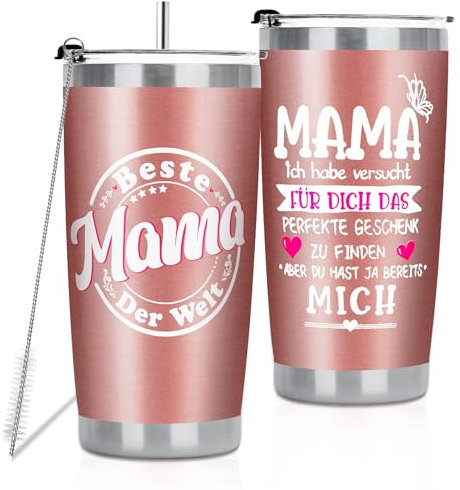 Muttertagsgeschenk von Tochter Sohn, Geschenke für Mama zum Geburtstag Beste Mama der Welt Thermobecher, Muttertagsgeschenke, Geburtstagsgeschenk für Mutter, Thermobecher Kaffee to go 600ml