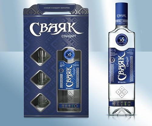Wodka Svayak Geschenkset mit 3 Gläser 40%, 500ml