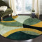 Tapis Design Runder Teppiche Wohnzimmer, Smaragdgrün Senfgrau, Halbkreismuster Waschbare Teppiche, rutschfest Teppich für Wohnzimmer, Schlafzimmer, Kamin, 120 cm
