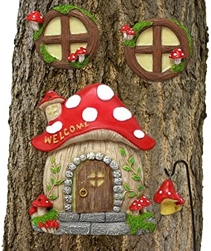 Feen Türkabine Set 4 Feengarten Türfenster Pilzmärchen Haus Garten Ornamente für Gartenbaumdekor, Gartenminiaturen