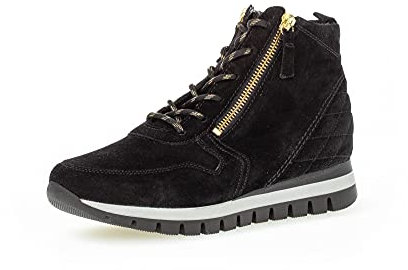 Gabor Damen Schnürstiefeletten, Frauen Stiefeletten,Komfortable Mehrweite (H),Winterschuhe,gefüttert,Bootee,schw(Flausch/Gold),37.5 EU / 4.5 UK