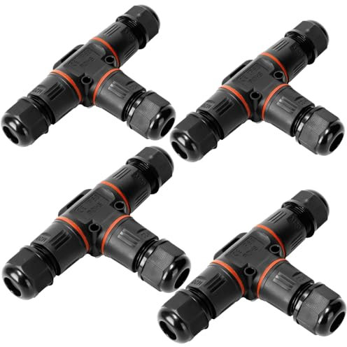 Mucek 4 Stück Kabelverbinder Wasserdicht IP68,3-Polig Erdkabel Verbindungsmuffe Verteilerdose 3 Wege Kabel Wasserdicht Verbinden für Ø3-12 mm Kabeldurchmesser T-Form Verteilerdose Außen für Outdoor