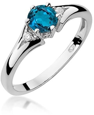 Lumari Gold - Verlobungsring Damen Ring Gold 585 Echtgold 14k Gold mit natürlichem Diamanten Damen Solitär Versprechen Ring LONDON BLUE Topas Edelstein - Ringe Frauen - Weißgold