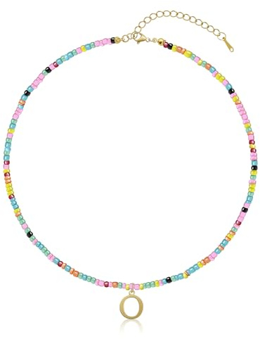 Yifnny Bunte Perlenkette mit Buchstaben, Niedliche Halskette Goldfarbener Initial-Anhänger Halskette Bohemian Initial Halskette Bunte Perlenhalskette Strand-Schmuck für Frauen