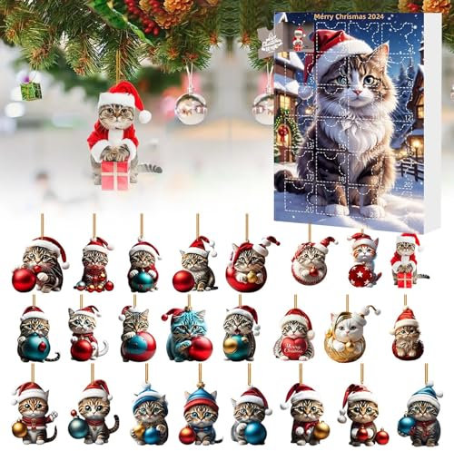 Adventskalender 2024 Weihnachtsab Adventskalender süßer 2. Acryl -Katzen -Urlaubs -Adventskalender, 24 -Tage -Weihnachts -Adventskalender Countdown -Kalender für Kinder Familly Gift, Style 1