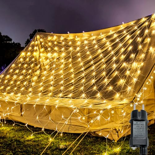 FIVMEN Lichternetz Außen Innen 3x2 m 250 LED Lichterkette Netz Strom mit EU Stecker 8 Modi Wasserdicht IP44 Warmweiß Weihnachtsbeleuchtung für Weihnachten Hochzeit Halloween