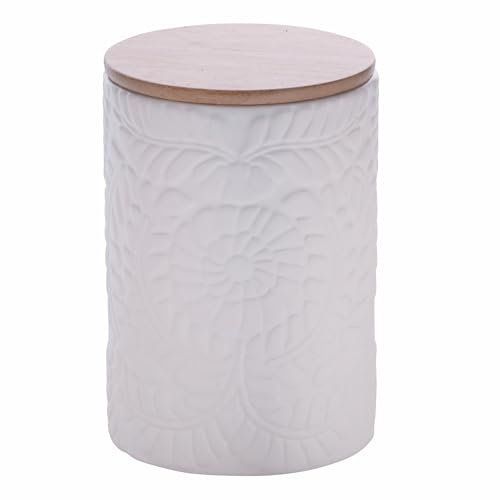 Villa d'Este Home Tivoli Pot en céramique, 750 ml, couvercle en bambou, blanc, Daily