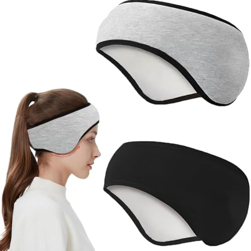 ZEPIQOR 2 pcs Winter Stirnband Sport für Damen Herren, Ohrenwärmer Stirnbänder Ohrenschützer Headband Kopfband Perfekt für Laufen Wandern Jogging Fahrrad Schwarz & Grau