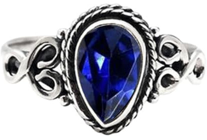 Sapphire Pear Gemstone Rings, 925 Sterling Silver Rings for Women Handmade Rings, Bridesmaid, Minimalist, Christmas Gift (US Ring size 7)