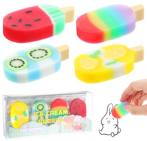 HJZHII 4 Stück Eis Radiergummi,Eis Radiergummi Set,Süße Radiergummis Lustige Radiergummis Geschenke