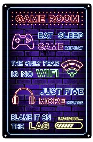 Gaming Neon Sign Gaming Room Accessories, 8 x 12 inch Funny Poster Gamer Sign with Simulated Neon Effect, Fortnite Gifts for Boys, Gaming Room Wall Gift for Teenager Bedroom Wall Door Decor