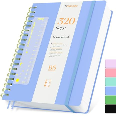 Smarpau Notizbuch B5, PVC Liniert Journal, Spiral-Notizbücher 320 Blatt/160 Seiten 100gsm Dickes Papier, Lined Notizbücher für Erwachsene Arbeit, Schreiben, Notizen, Lernen, Reisen, 19 x 25cm-Blau
