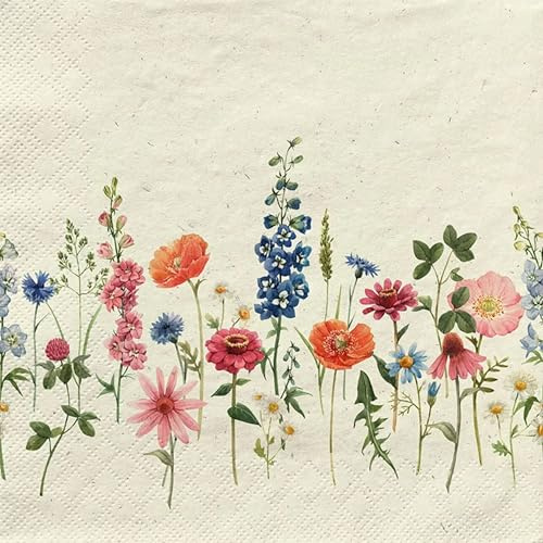 20 Servietten umweltfreundliche Blumen, Blumenwiese Servietten, Blumen, Frühling, Sommer, Herbst, Decoupage, Tischdeko, Serviettentechnik, 33x33 cm
