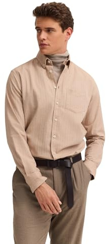 bugatti Herren Freizeithemd Langarm 9350-88300D | Modern Fit, Fischgrat-Muster, soft cotton, Baumwolle, Button-Down