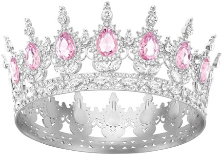 DRESHOW Volle Runde Mädchen Tiara Königin Krone Damen Brautkrone Diadem Kristall Barock Tiara Sparkly Strass Prinzessin Karneval Kopfschmuck für Hochzeit Prom Geburtstag Party