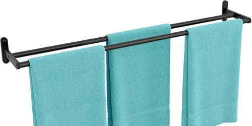 YUMORE Double Barre Porte-Serviettes de Bain 80CM Porte Serviette à Deux Bras en Acier Inoxydable Support Serviette à Fixation Murale Range Serviettes pour Salle de Bain ou Cuisine, Noir