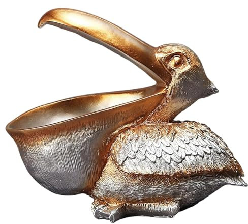 CGTQROVR Key Bowl for Entryway Table Resin Pelican Statue Big Mouth Unique Candy Dish Fun Decorative Bowl