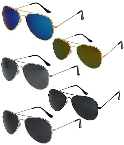 Foxxeo 5er Set Pilotenbrillen Schwarz - Coole Deko-Brillen für Fasching, JGA, Mottoparty, Festival & Karneval Partybrillen