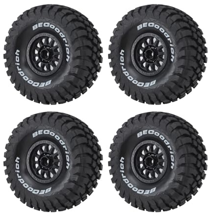 plplaaoo RC-Autoreifen, Hochleistungs-Reifen aus langlebigem Gummi-Kunststoff mit Felgen und hervorragender Haftung und Dämpfung für Mojave UDR 1/7 Short Trucks, Schwarz, 4 Stück