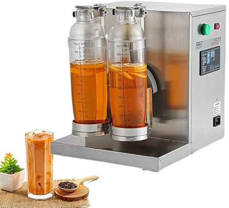 Máquina coctelera eléctrica de té con leche, 400 r/min, acero inoxidable, doble taza para té de burbujas y preparación de Boba