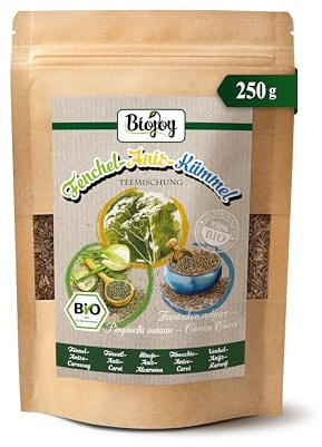 Biojoy Infusión BIO de hinojo, anís y alcaravea, semillas enteras, 250 g | Mezcla de semillas de hinojo, anís y alcaravea