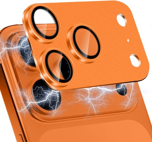 Hinnwer Protection Objectif Caméra pour iPhone 17 Pro, Résistance Aux Chocs et Aux Rayures, Haute Clarté, Protection Anti-Eclats Film Verre Trempé pour iPhone 17 Pro - Orange