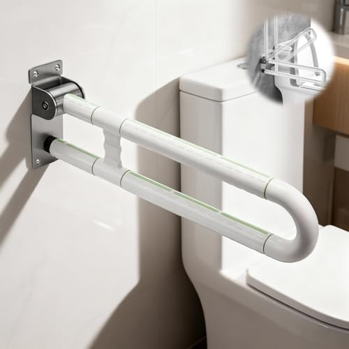 HAIMAYEE Behinderten WC Haltegriff für Senioren mit Rutschfestem Griff,Aufstehhilfe Toilette,70cm Haltegriff Dusche Klappbar,Edelstahl,mit Einer Tragfähigkeit von 250kg Weiß