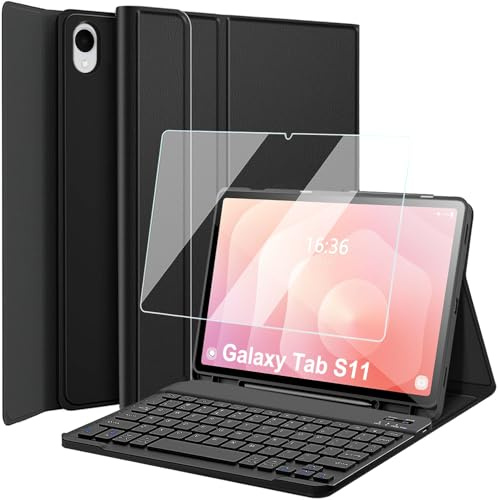 Wineecy Keyboard Case for Samsung Galaxy Tab S11 2025 11 Inch 5G SM-X736B/WIFI SM-X730 with S Pen Holder, 9H Screen Protector, Magnetically Detachable Wireless Bluetooth Keyboard with Slim Stand Cover