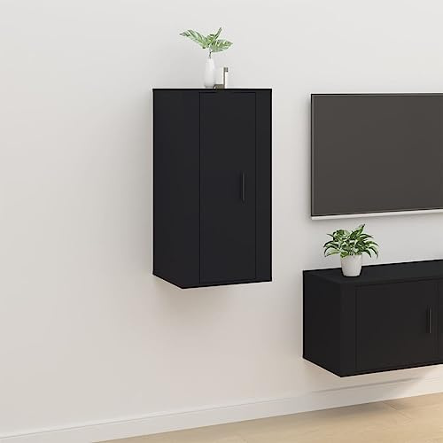 HaoChrymec Meuble TV Mural en Matériau à Base de Bois, 3 Étagères de Rangement, Meuble TV Suspendu, Meuble Tele Noir, Console d'Entrée, Armoire de Rangement, Noir, 40x34.5x80 cm