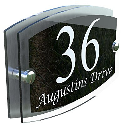 MODERN HOUSE SIGN PLAQUE DOOR NUMBER STREET GLASS EFFECT ACRYLIC ALUMINIUM NAME - ESTA5-13WB