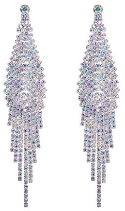 FOCALOOK Orecchini Pendenti Donna con Cristalli Zirconi Lunghi di Lusso Orecchini Strassi Pendenti Lunghi per Serata Festa Ballo Sposa Matrimonio regalo per mamma