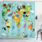 ABAKUHAUS Karikatur Duschvorhang, Tierkarte der Welt, mit 12 Ringe Set Stielvoll Modern, 175x200 cm, Blassblau Gelb Grün
