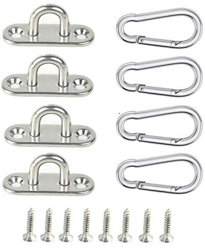 LATERN 8 Stück 5 mm Edelstahl Augplatte und 50mm x 5mm Karabinerhaken, Sports Karabiner Haken Schnapphaken belastbar bis 230kg