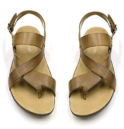 Harssidanzar Sandales Cuir Homme, Kaki, 44 EU