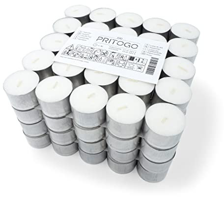 Pritogo Teelichter - Weiss, unbeduftet in Aluhülle Ø 3,8 * 2,5 cm, Rußfrei, Brenndauer: 8 Stunden (600 Stück)