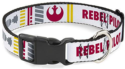 Buckle-Down Dog Collar Plastic Clip Star Wars Rebel Pilot Rebel Alliance Insignia X Wing Fighter 8 to 12 Inches 0.5 Inch Wide, Multi Color (DC-BKSR-WSW120-0.5-M)