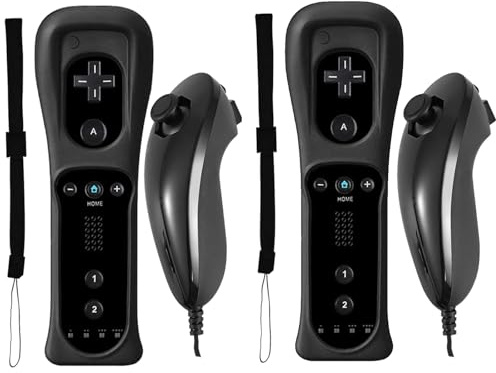 Burcica Lot de 2 télécommandes et manettes Nunchuck pour Wii Wii U Noir