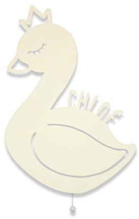 Nachtlicht, Stilllampe, Stilllicht, Kinderlampe, Holz, Tauf-Geschenk mit Wunsch-Name für Mädchen oder Jungen, Schwan, Babyzimmer, Kinderzimmer, Schlummerlicht, Dekoration [Energieklasse A++]