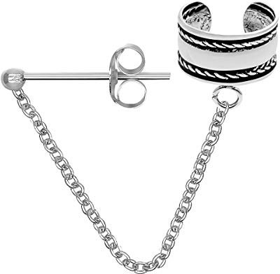 Soul-Cats Ohrklemme aus 925 sterling Silber Ear cuff mit Kettchen, Modell: Modell 10