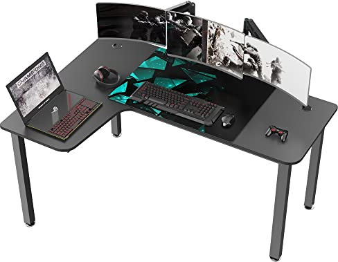 It's_Organized L Shaped Computer Desk, 60 Inch Corner Gaming Desk, Modern Gaming Table Workstation with Large Mouse Pad, Sturdy Metal Frame, Easy to Assemble, Left Side Black