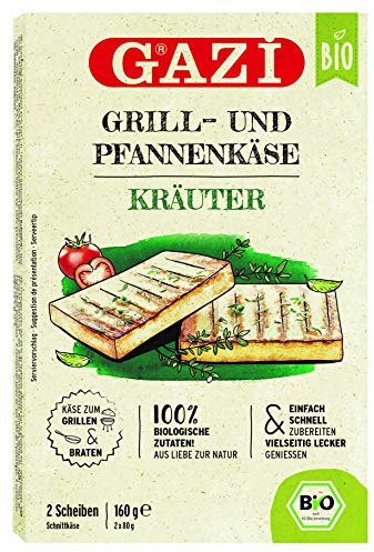 Gazi BIO Grill- und Pfannenkäse Kräuter - 2x 160gramm - Pfannenkäse Pfanne Grillkäse Grill Ofenkäse Ofen 43% Fett in Schnittkäse Käse mikrobielles Lab nachhaltig Halal vegetarisch glutenfrei