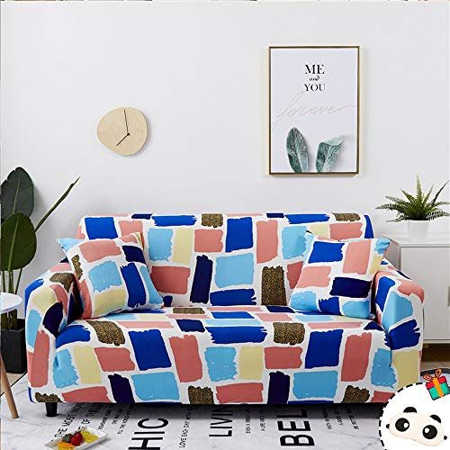 Enhome Sofa Überwürfe Stretch,1 2 3 4 Sitzer Schonbezug Sofa Elastische Sofabezug Schonbezug für Sofa Spandex mit Armlehne Antirutsch Sofahussen Couchbezug (Buntes Rechteck,2 Sitzer(145-185cm))
