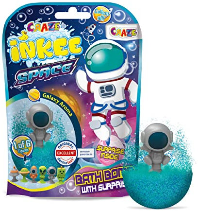 INKEE SPACE | Kinder Badebombe mit Überraschung, Weltraum-Figuren mit Saugnapf, Badekugel 80g, grün & blau, 1 Stück (1er Pack)