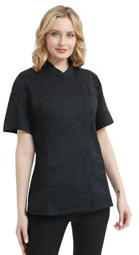 TOPTIE Women's Chef Coat With Black Mesh Short Sleeve Chef Jacket