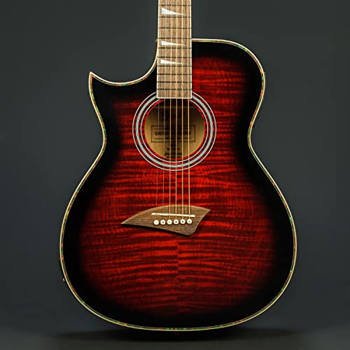 Lindo ORG Elektroakustische Gitarre für Linkshänder, regulärer Korpus, mit Vorverstärker, LCD-Tuner und Gigbag, Rot glänzend