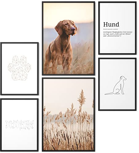 Papierschmiede® Mood Poster Set Hund, Bilder Wohnzimmer Deko Schlafzimmer, 2x DIN A4 und 4x DIN A5, Haustier Freund Freiheit - Wandposter ohne Rahmen